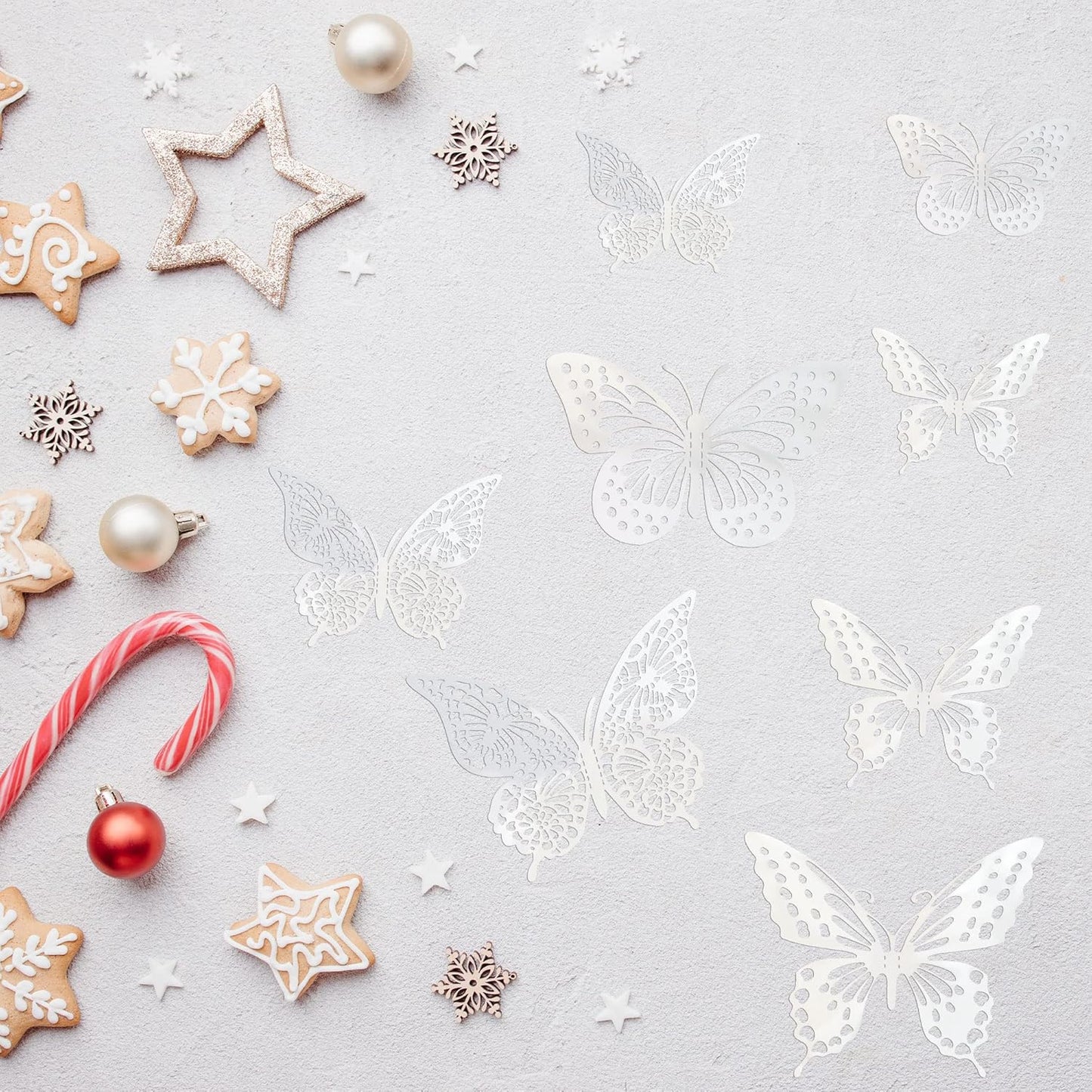 Gyufise 36 Pack Silver Laser 3D Butterfly Cupcake Toppers Hollow Cake Decorations for Birthday Wedding Fairy Party Wall Sticker Decal