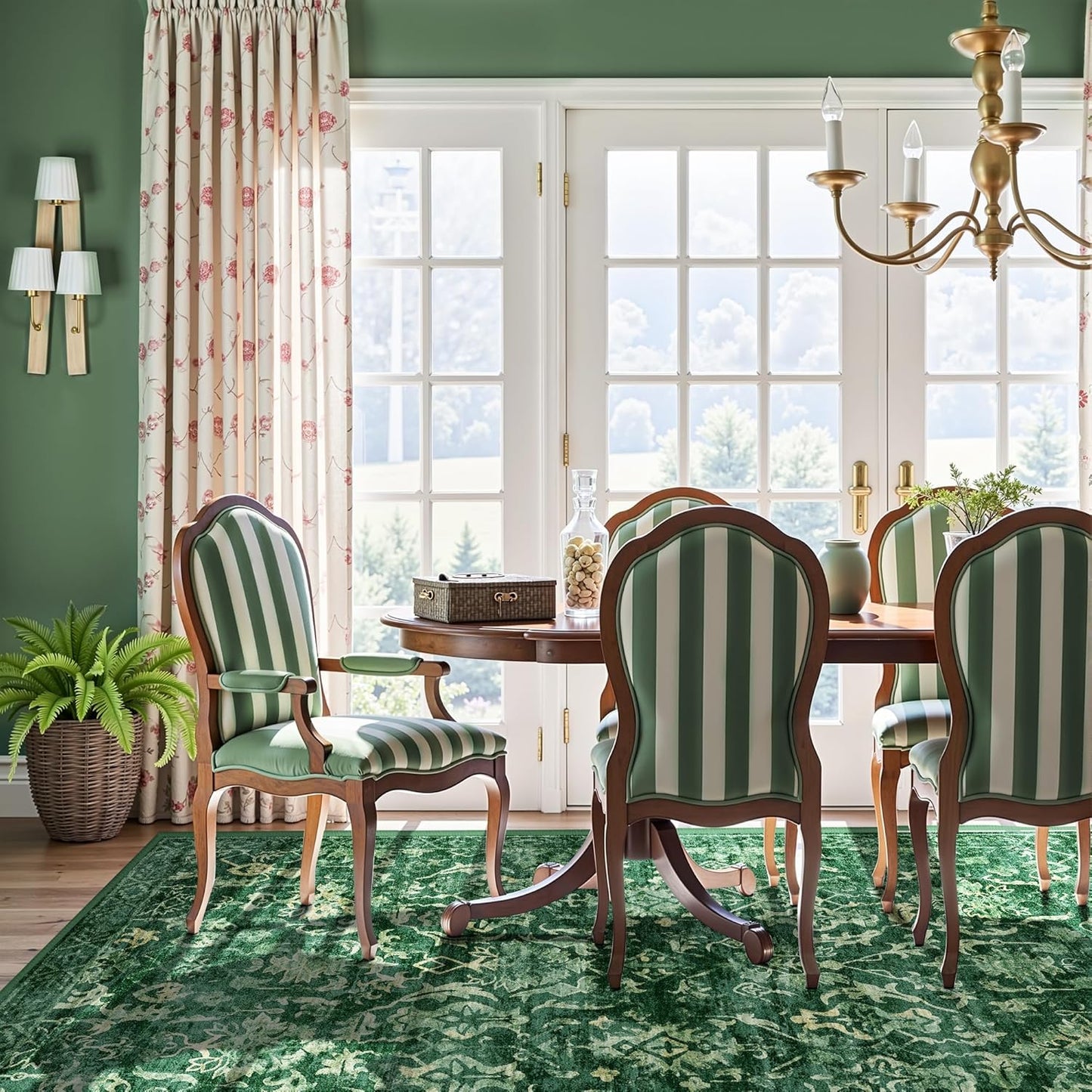 Dark Green Area Rugs 6x9 for Living Room, Washable Vintage Rugs for Bedroom, Distressed Throw Rug, Non Slip Rug Carpet for Bedroom Dining