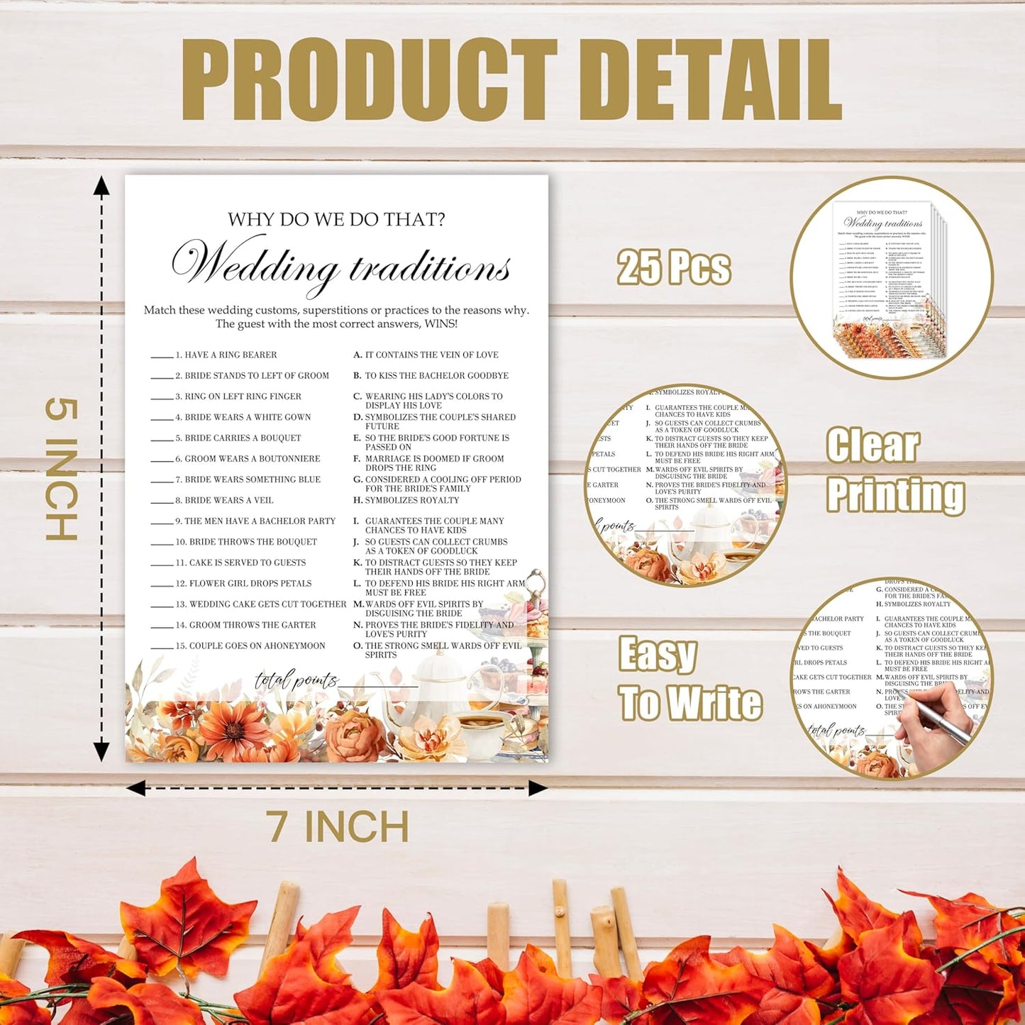 Fall Bridal Shower Games Cards, Wedding Traditions Wedding Bachelorette Party Games, Fall in Love Bridal Shower Decorations, 25 Cards, G12