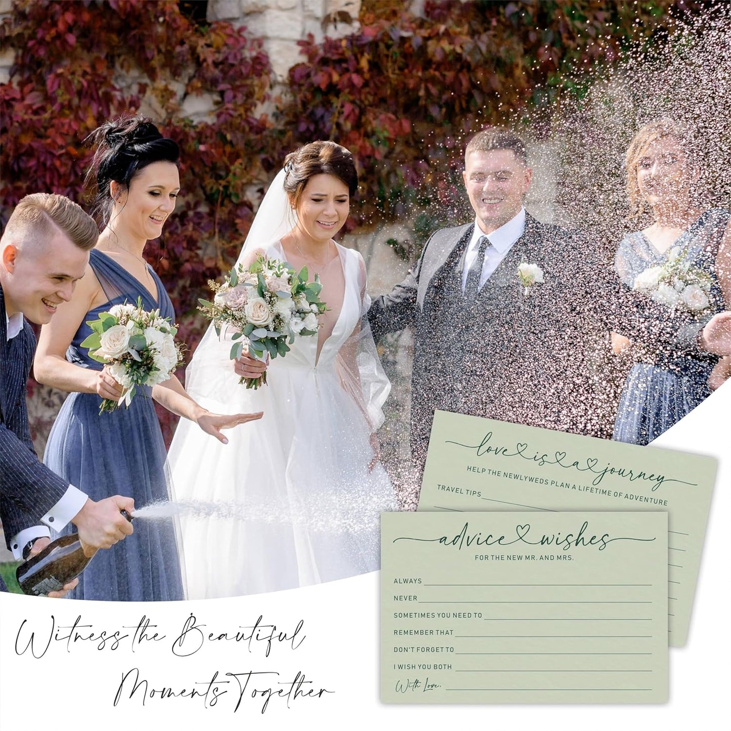 Wedding Advice Cards -Pack Of 30 Wishes For The New Mr & Mrs Wedding,Love Is A Journey Cards - Bride and Groom Newlyweds Bridal Shower Party Decoration,Games(Green) - A05