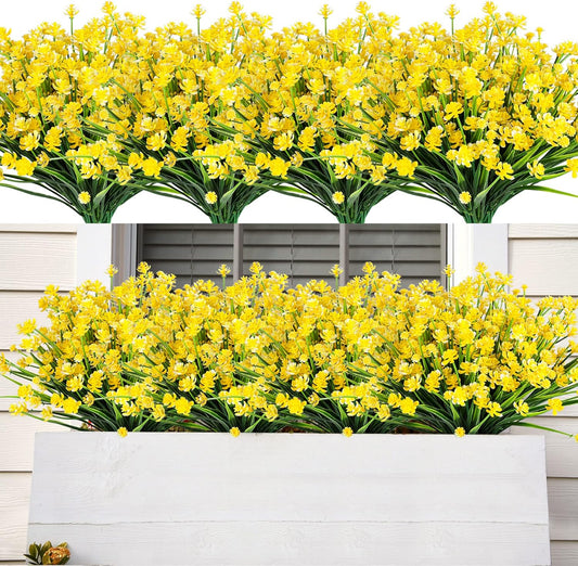 AmyHomie 20 Bundles Artificial Flowers for Outdoor UV Resistant Faux Flowers No Fade Fake Plastic Plants Garden Porch Window Box Decorating(Bright Yellow)