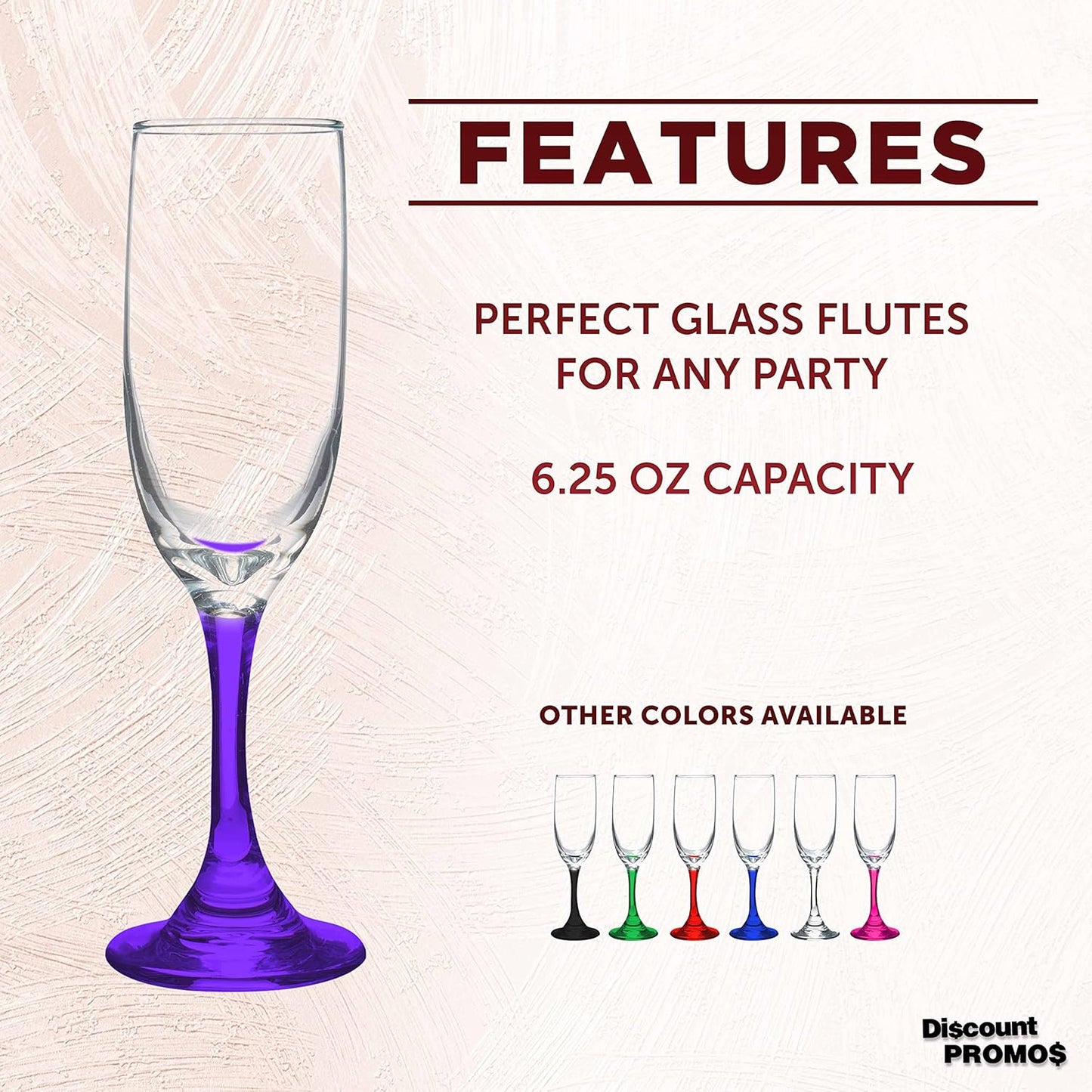 DISCOUNT PROMOS Premiere Champagne Flutes 6.25 oz. Set of 10, Bulk Pack - Elegant Drinkware for Weddings, Events, & Promotional Gifts - Purple
