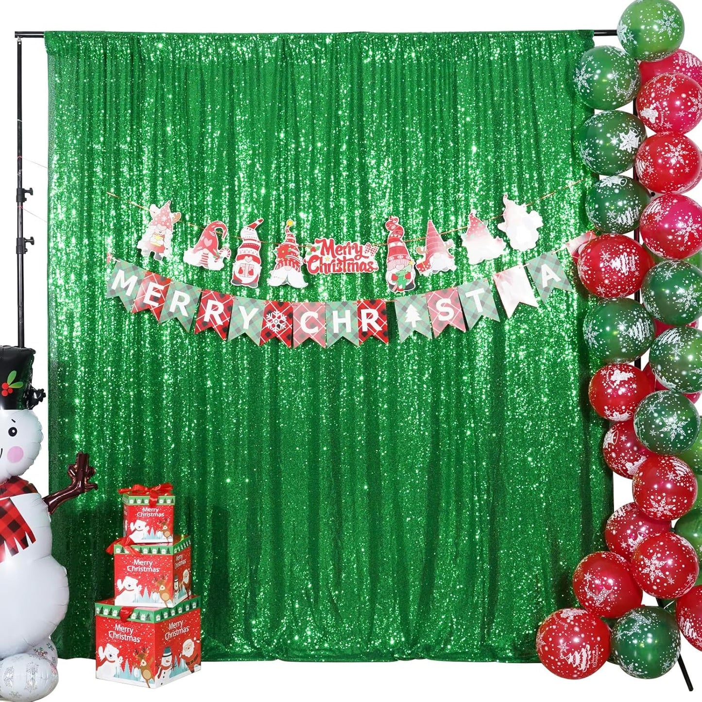 Poise3EHome 8FT x 10FT Green Sequin Photography Backdrop Curtain for Party Decoration, Green