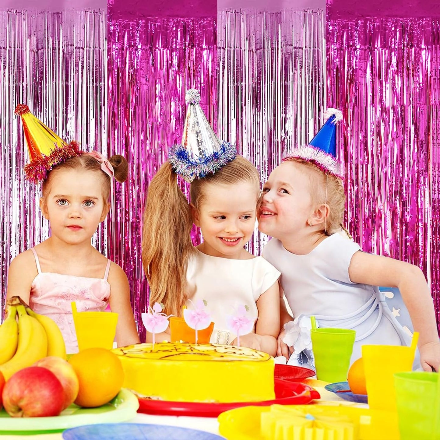 BEISHIDA 2Pcs Hot Pink Pink Door Streamer Hot Pink Backdrop Foil Fringe Tinsel Girls Hot Girls Curtains Backdrops for Birthday Baby Shower Gender Reveal Party Decoration (3.28 ft x 6.56 ft)