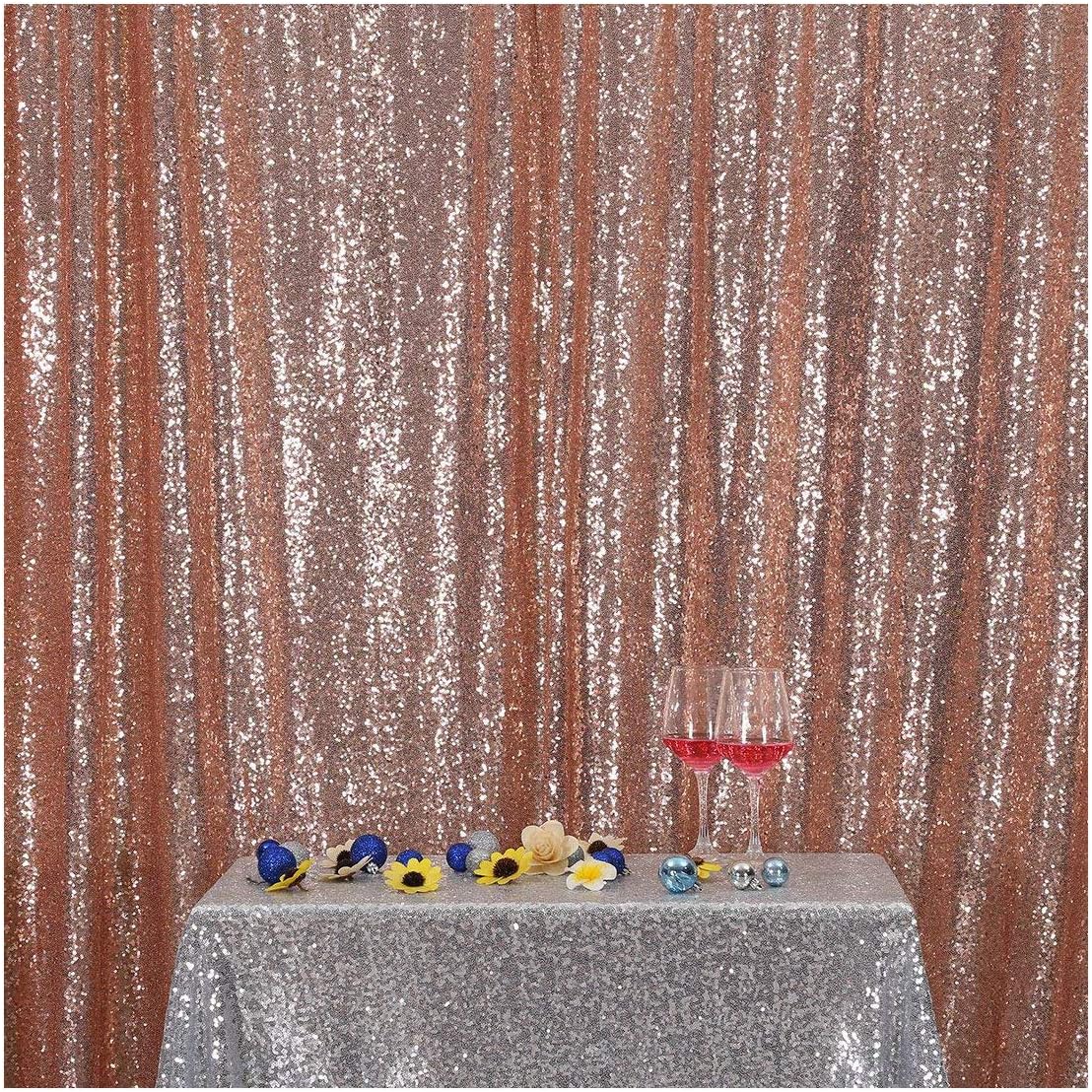Poise3EHome 8FT x 8FT Rose Gold Sequin Backdrop Curtain Photography for Party Decoration, Rose Gold