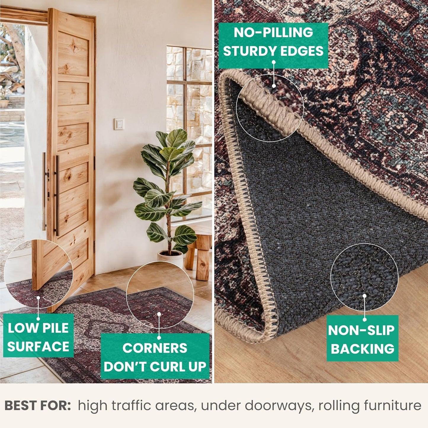 Bloom Rugs Washable Non-Slip 3' x 5' Rug - Red/Green/Cream Traditional Medallion Area Rug for Living Room, Bedroom, Dining Room, and Kitchen - Exact Size: 3' x 5'