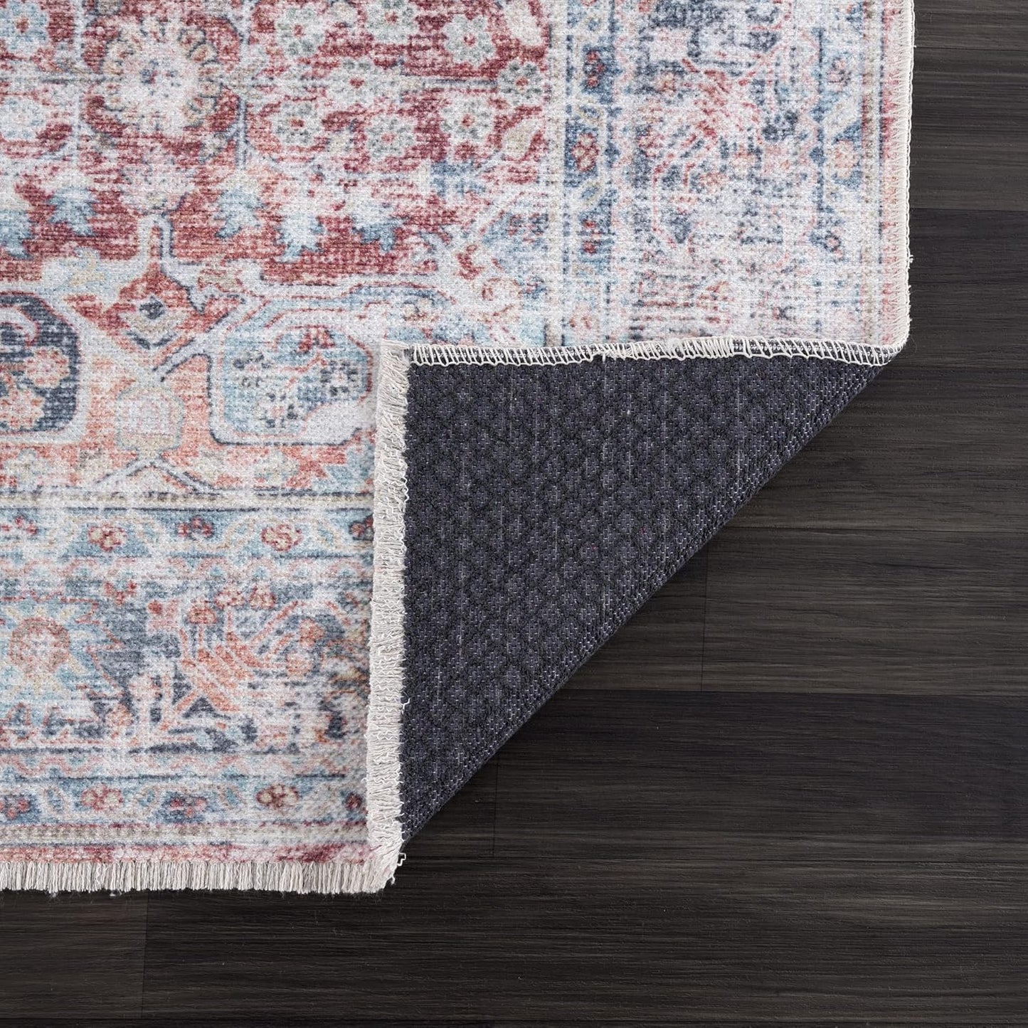 Bloom Rugs Caria Washable Non-Slip 7 ft Runner - Brick/Dark Blue Traditional Runner for Entryway, Hallway, Bathroom, and Kitchen - Exact Size: 2'6" x 7'