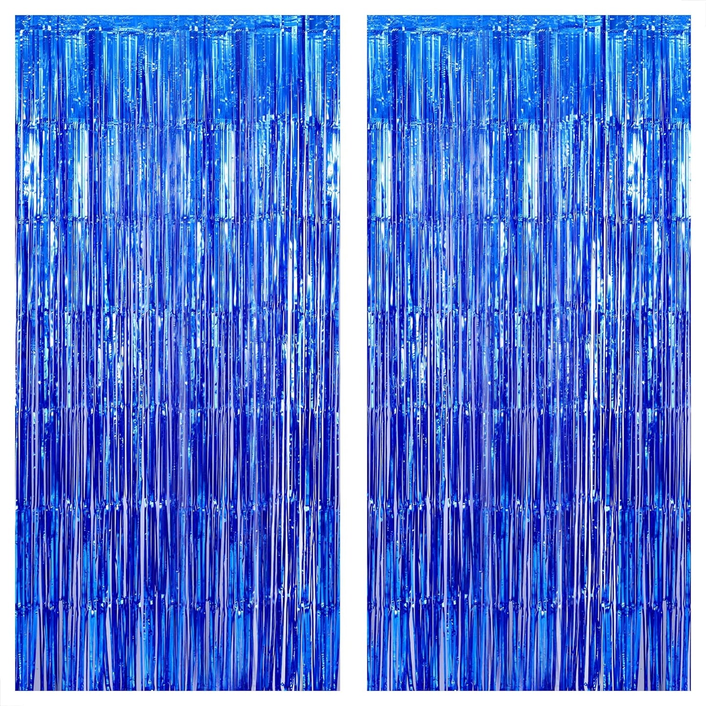 KatchOn, Metallic Blue Backdrop Curtain - Pack of 2 | Blue Streamers for Royal Blue Party Decorations | Foil Fringe Streamers for Under The Sea Party Decorations, Mermaid Bachelorette Decorations