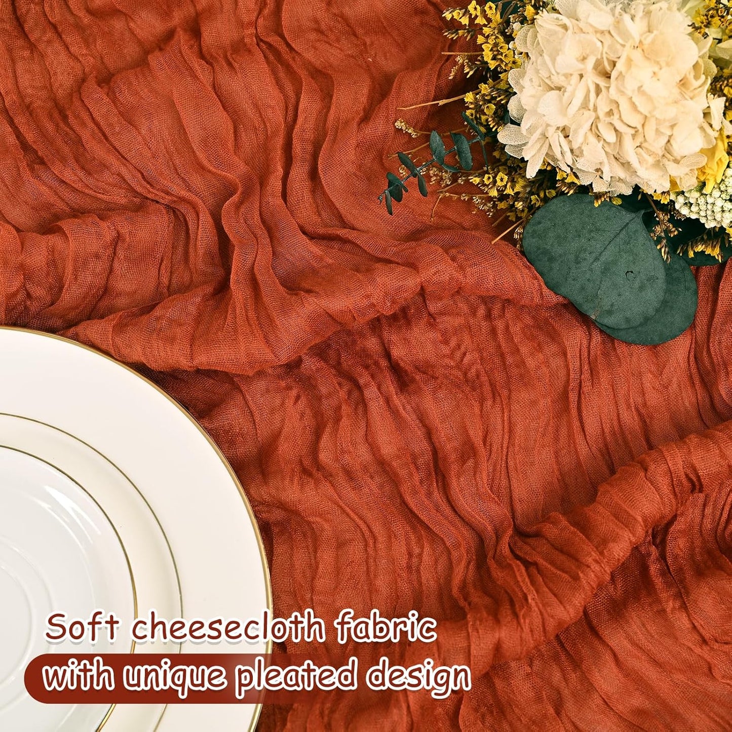 12 Pack Terracotta Cheesecloth Table Runner 20 x 120 inch Gauze 10FT Semi Sheer Boho Fabric Cheese Cloth Table Runner for Wedding Party Birthday Baby Bridal Shower