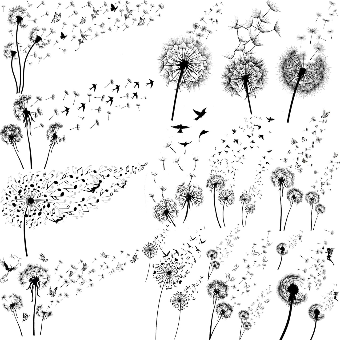 13 Sheets Beautiful Dandelion Temporary Tattoos For Women Realistic Flying Dandelion Birds Butterfly Fake Tattoos Flowers For Girls Kids Hand Wrist Neck Decoration Temp Tatoos Temporary Sticker