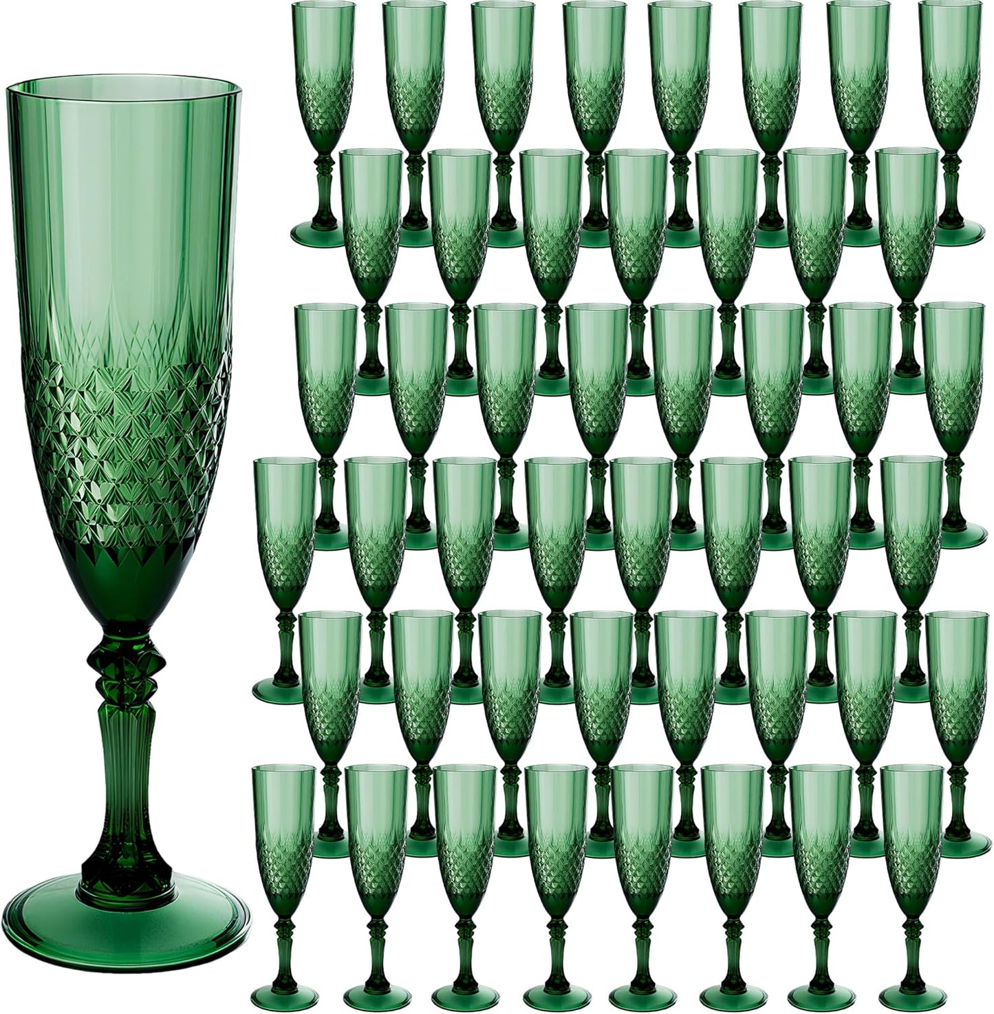 Plastic Champagne Flutes, 48PCS Dark Green Wine Glasses Goblets Cups Reusable Flute, for Christmas Weddings Bachelor Parties Toasting and Events(48, Dark Green)