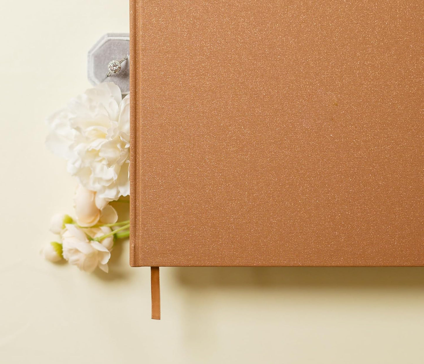 MUUJEE Personalized Guestbook in Bronze Shimmer - Premium Custom Modern Guest Book for Wedding Reception, Birthday Party or Events w/Bookmark Blank Pages for Signing 11.5 x 8.5 inches