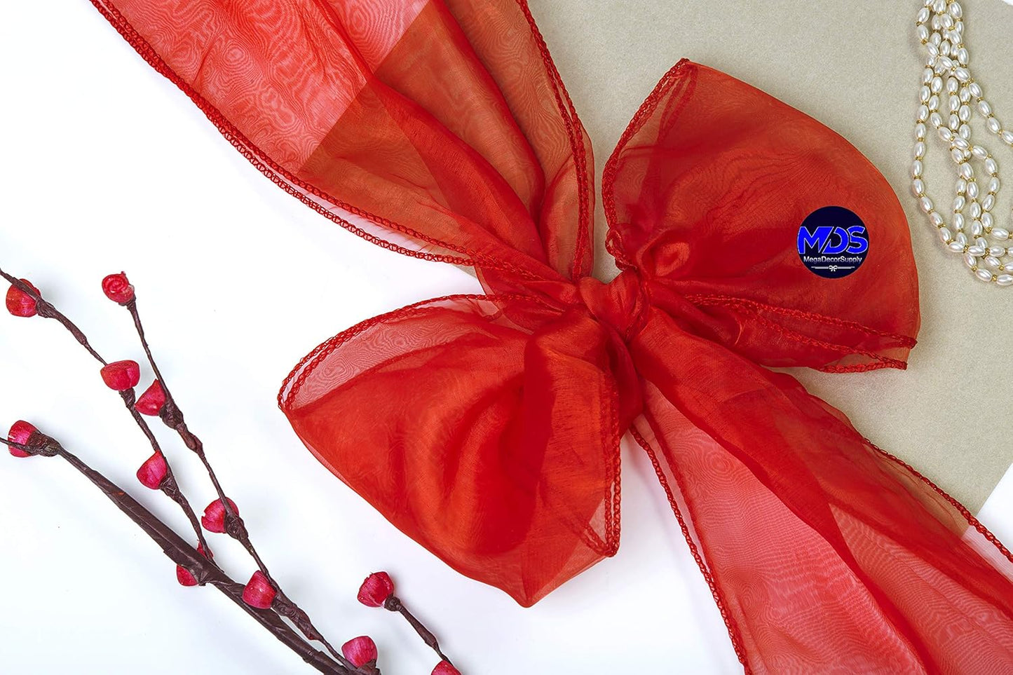 MDS Pack of 300 PCS Organza Chair Sashes Wider Dining Chair Bows Ribbon Tie Back for Wedding Party Birthday Bridal Shower Reception Event Banquet Home Chair Cover Decoration - Red