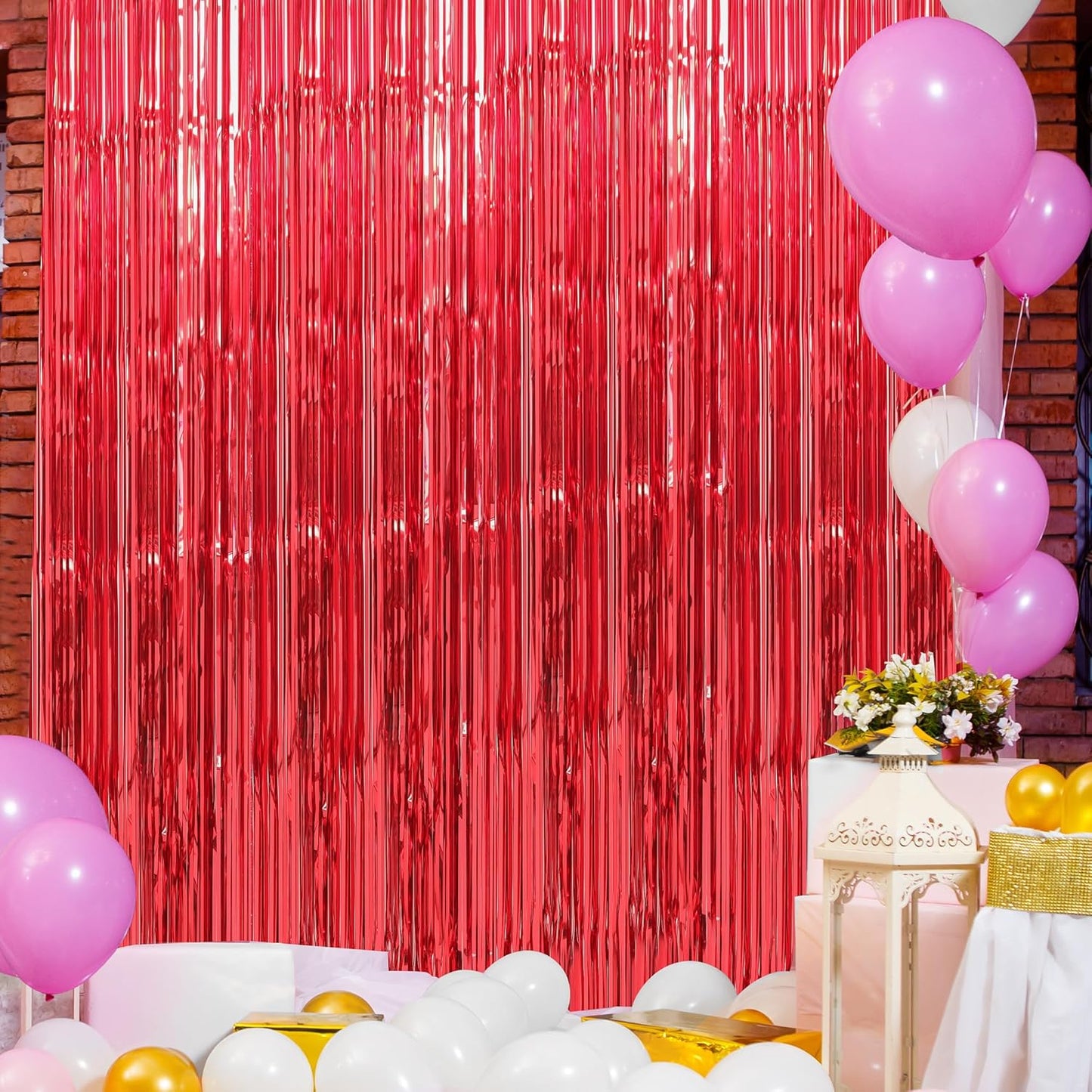 Crosize 7 Pack 3.3 x 9.9 ft Red Foil Fringe Curtains Party Decorations, Red Tinsel Curtain Backdrop for Parties, Door Streamers, Glitter Streamer Backdrop for Birthday Decoration, Preppy, Baby Shower