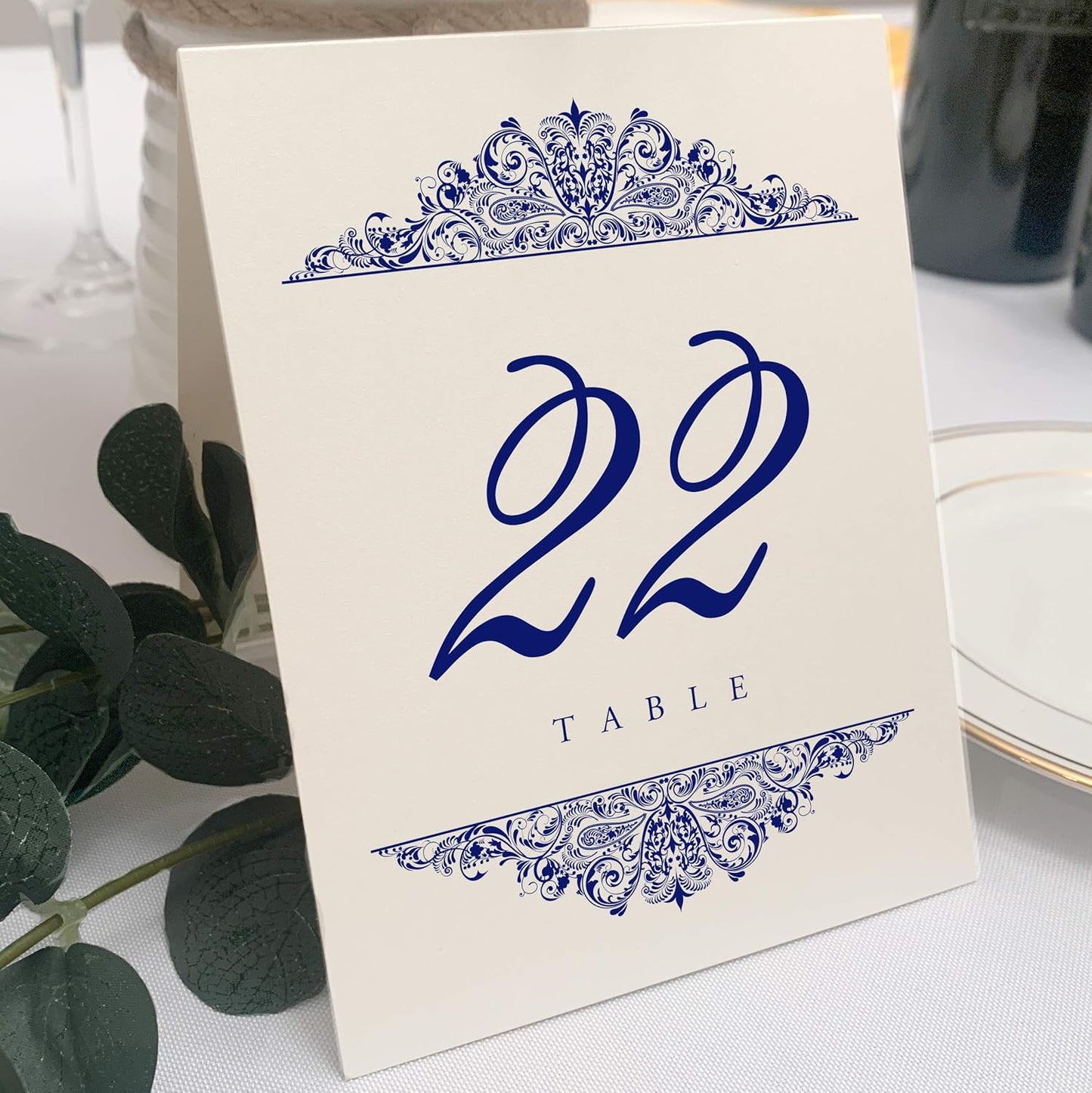 Paisley Wedding Table Numbers (Select Color/Quantity), Champagne, Navy, 1-150, Double Sided, Tent or Use in a Stand, Great for Parties & Restaurants - Made in the USA