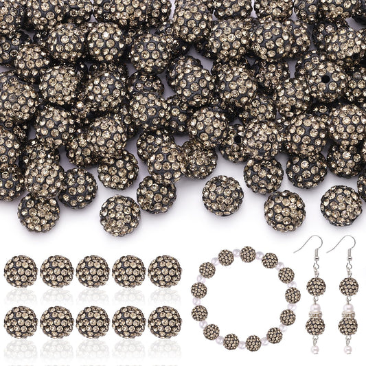 105pcs 10mm Rhinestone Beads for Jewelry Making, Gray Shiny Round Disco Ball Beads Bulk, Sparkle Crystal Clay Christmas for Bracelet Baseball Necklace Earring Crafting and DIY