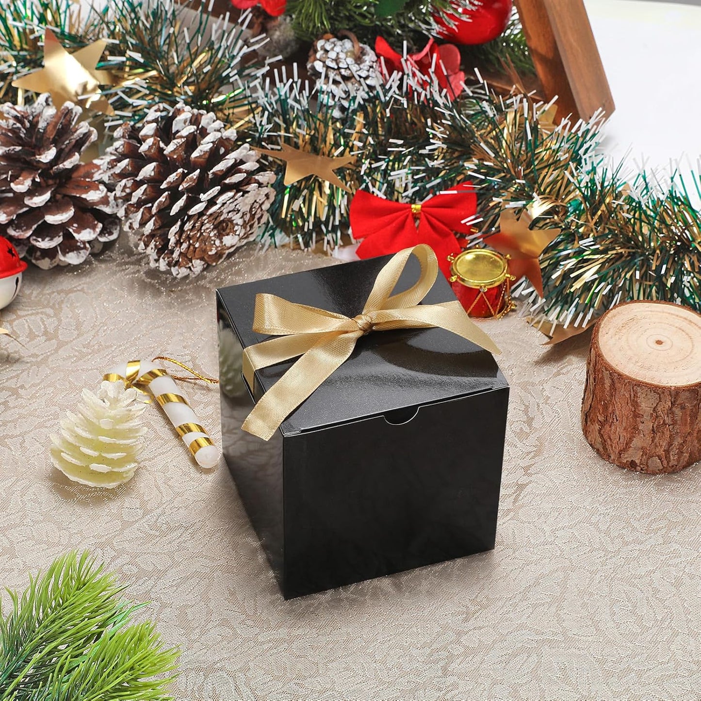 DOYIDE 60 Pcs Small Gift Boxes, 3x3x3 inches Kraft Paper Gift Box with Ribbons, Black Candy Boxes for Christmas Wedding Favors Baby Shower Bridal Shower Birthday Party