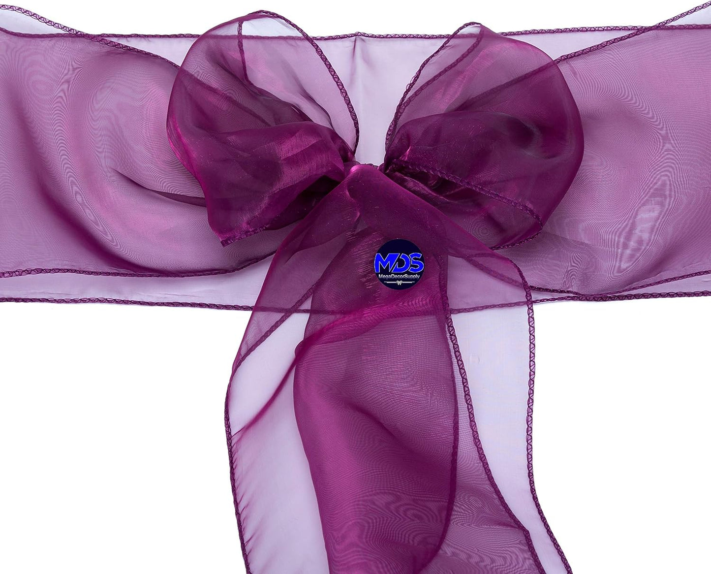 MDS Pack of 200 PCS Organza Chair Sashes Wider Dining Chair Bows Ribbon Tie Back for Wedding Party Birthday Bridal Shower Reception Event Banquet Home Chair Cover Decoration - Eggplant