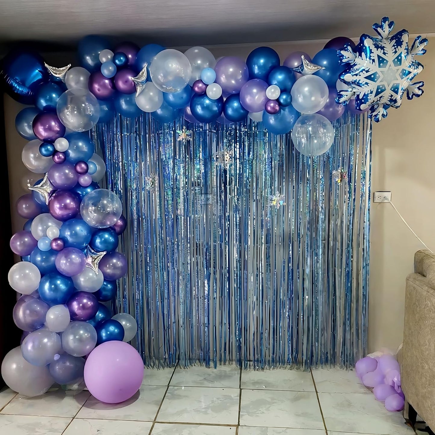 Snowflake Balloons, Pastel Blue Metallic Purple Silver Balloon with Snowflake Latex Balloons Birthday Party Decorations for Girls Birthday Baby Shower Winter Wonderland Christmas Party Supplies