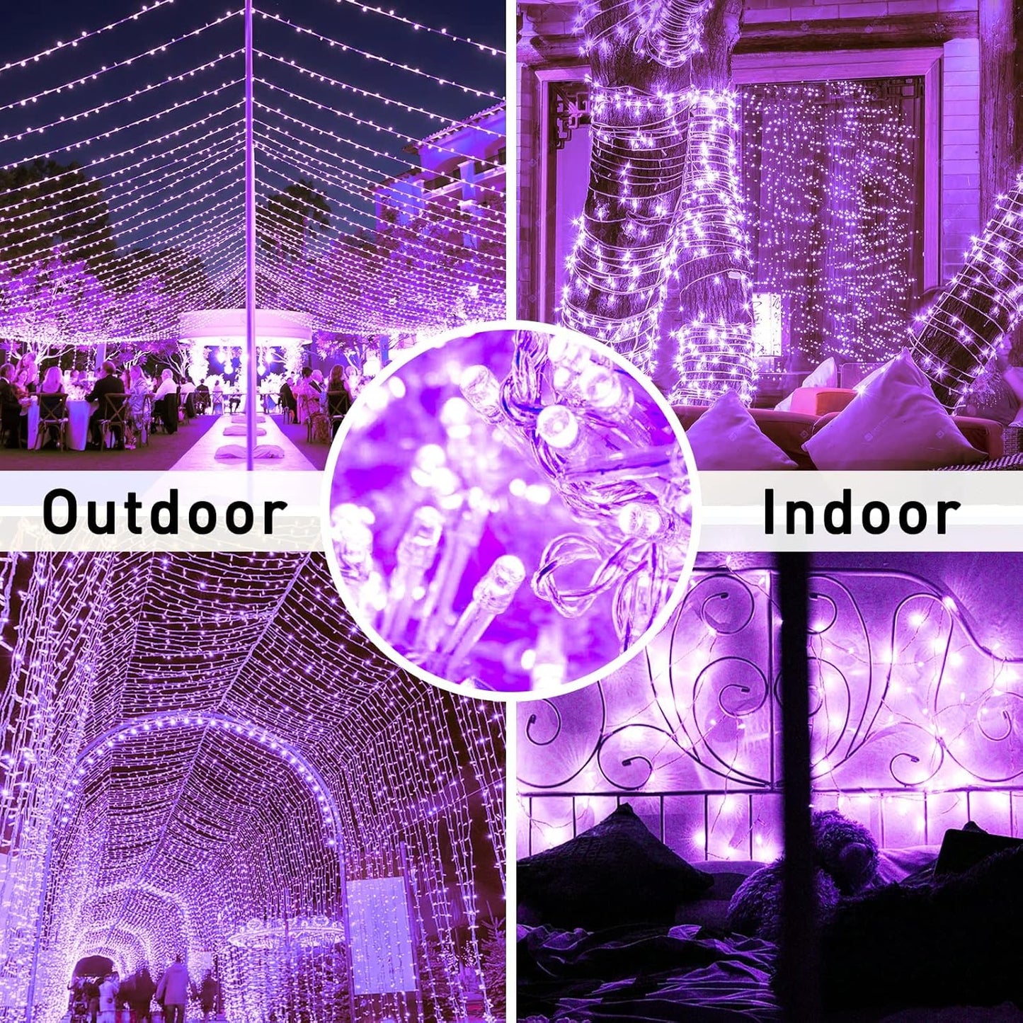 JMEXSUSS 91.5ft 250 LED Purple String Lights Indoor, Connectable 8 Modes Purple Christmas Lights Outdoor Waterproof, Plug-in Clear Wire Fairy String Light for Christmas Bedroom Party Tree Decorations