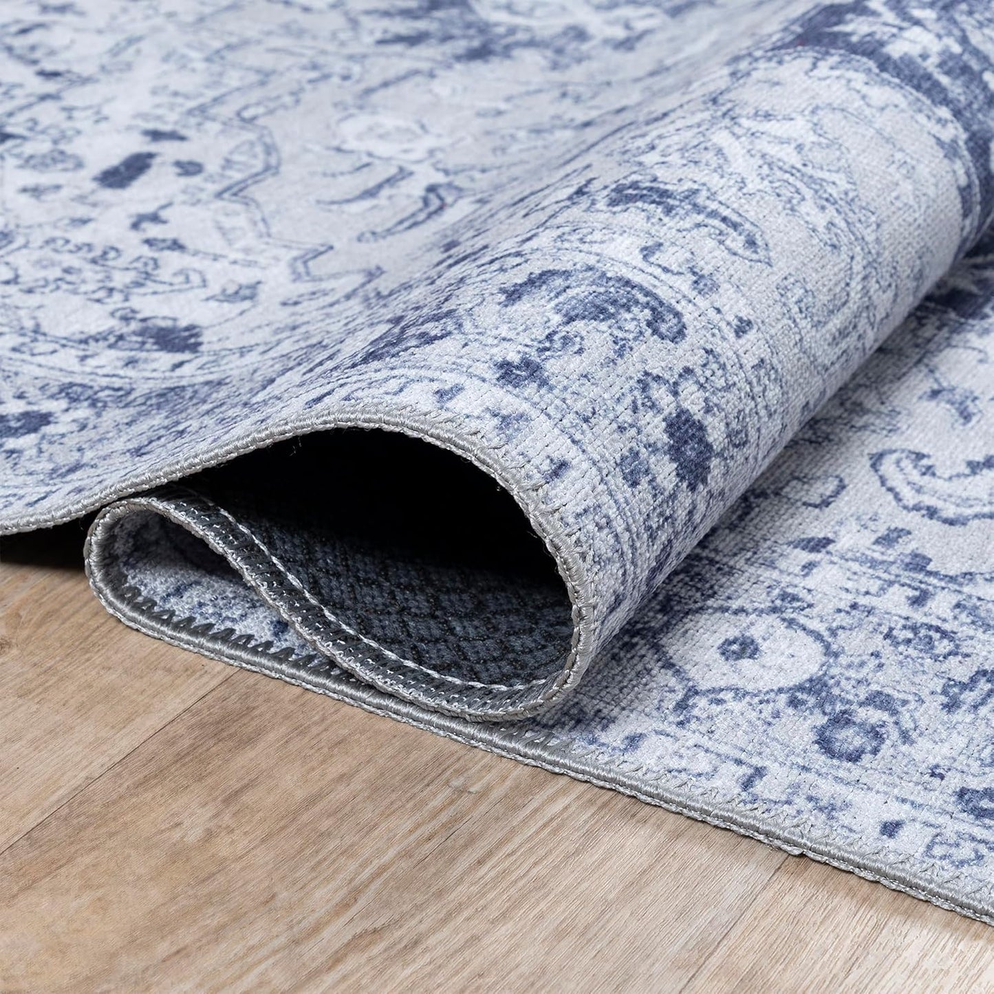 Bloom Rugs Washable Non-Slip 8' x 10' Rug - Gray/Blue Traditional Medallion Area Rug for Living Room, Bedroom, Dining Room, and Kitchen - Exact Size: 8' x 10'