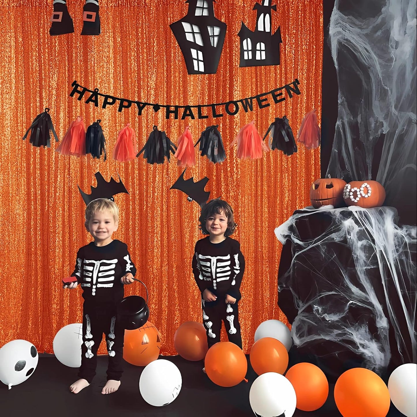 Hahuho Orange Sequin Backdrop Curtain, 4PCS 2FTx8FT Glitter Backdrop Curtain for Parties, Christmas, Wedding, Party Decoration（4 Panels, 2FT x 8FT, Orange