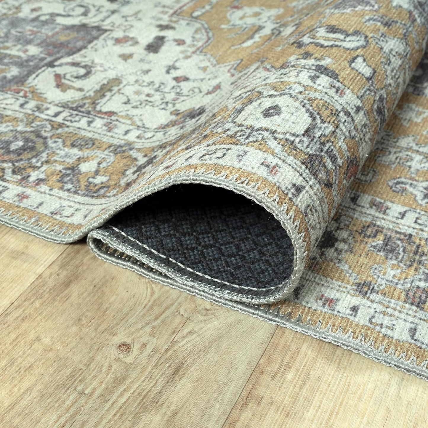 Bloom Rugs Washable Non-Slip 5' x 7' Rug - Yellow Traditional Medallion Area Rug for Living Room, Bedroom, Dining Room, and Kitchen - Exact Size: 5' x 7'