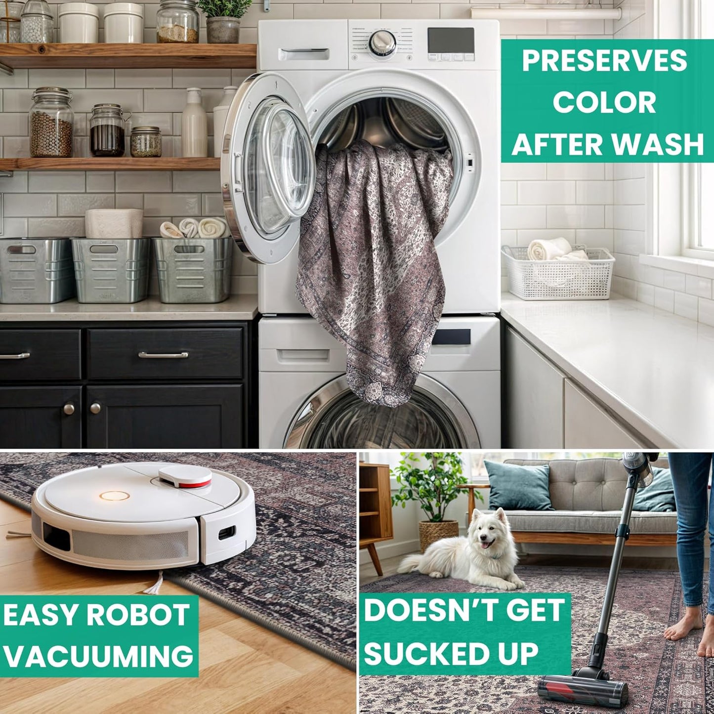 Bloom Rugs Washable Non-Slip 3' x 5' Rug - Cream/Green Traditional Medallion Area Rug for Living Room, Bedroom, Dining Room, and Kitchen - Exact Size: 3' x 5'