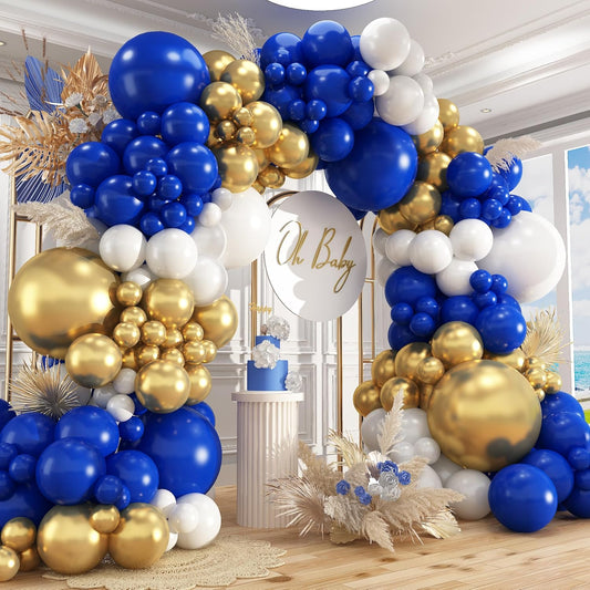 412Pcs Royal Blue and Gold Balloons Arch Garland Kit,5 10 12 18 inch blue and gold balloons for Anniversary Wedding New Year Birthday Party Decorations