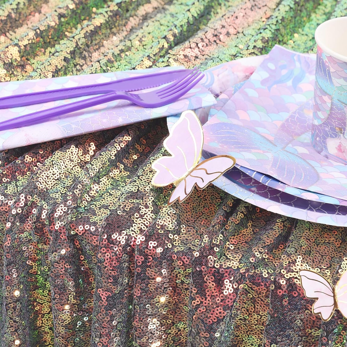 QueenDream Sparkly Sequin Tablecloth - Black GoldTable Cloth 50x80 Inches Rectangle Table Overlay Fabric for Birthday Parties Baby Shower Decoration