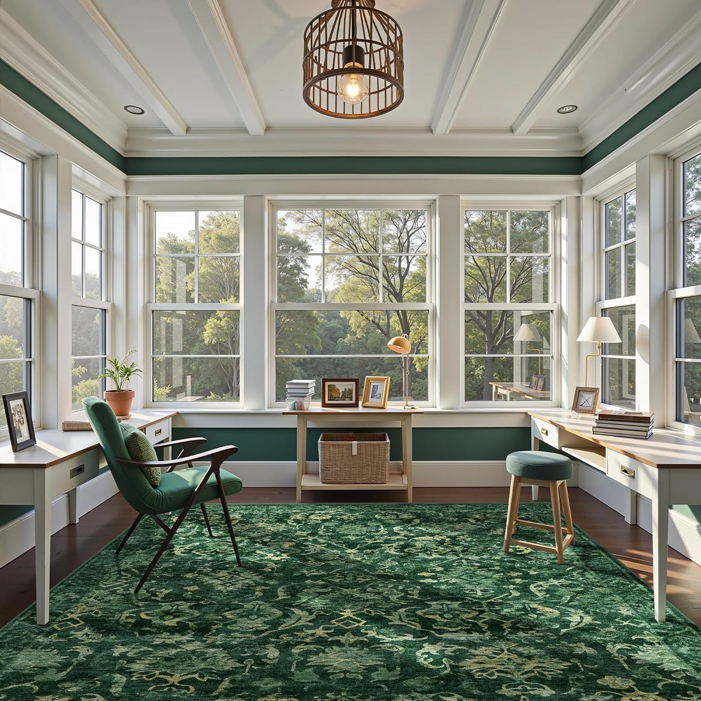 Dark Green Area Rugs 8x10 Rugs for Living Room, Traditional Washable Rugs for Bedroom Distressed Large Area Rug Living Room Rug Non Slip Rug Carpet for Dining Nursery