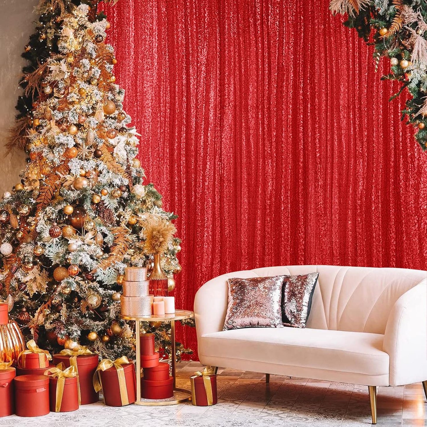 Hahuho Red Sequin Backdrop Curtain, 4PCS 2FTx8FT Glitter Backdrop Curtain for Parties, Christmas, Wedding, Party Decoration（4 Panels, 2FT x 8FT, Red