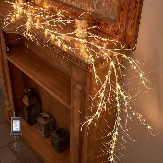 Hairui Lighted Birch Garland 6FT 120 LED Fairy Lights Plug in Pre-lit Twig Vine Lights for Christmas Fireplace Mantle Table Decoration Indoor Outdoor