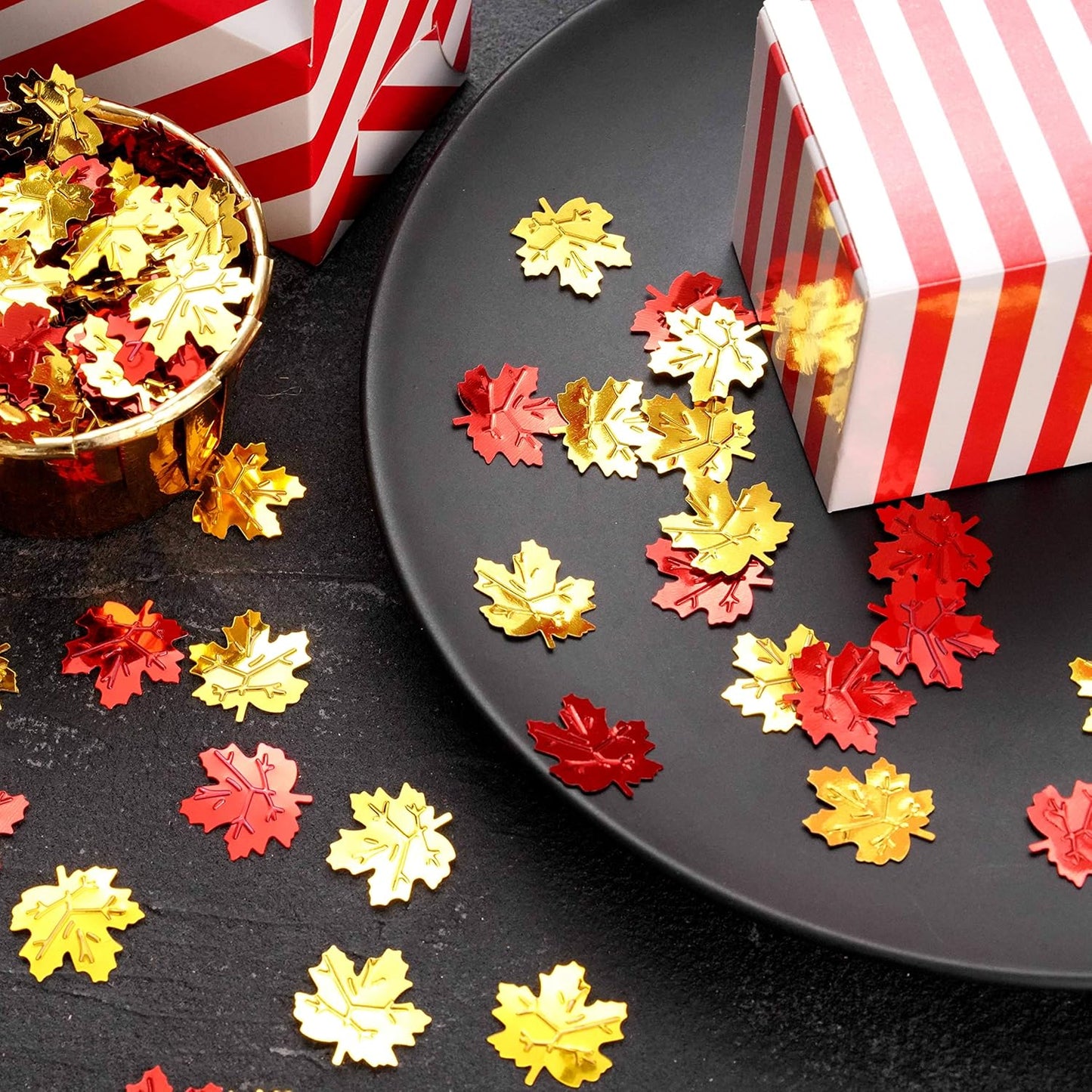 Fall Party Table Scatter Confetti - Thanksgiving Day Maple Leaves Autumn Party Foil Metallic Sequins Confetti Carnival Party Sprinkles Confetti Decorations, 60g