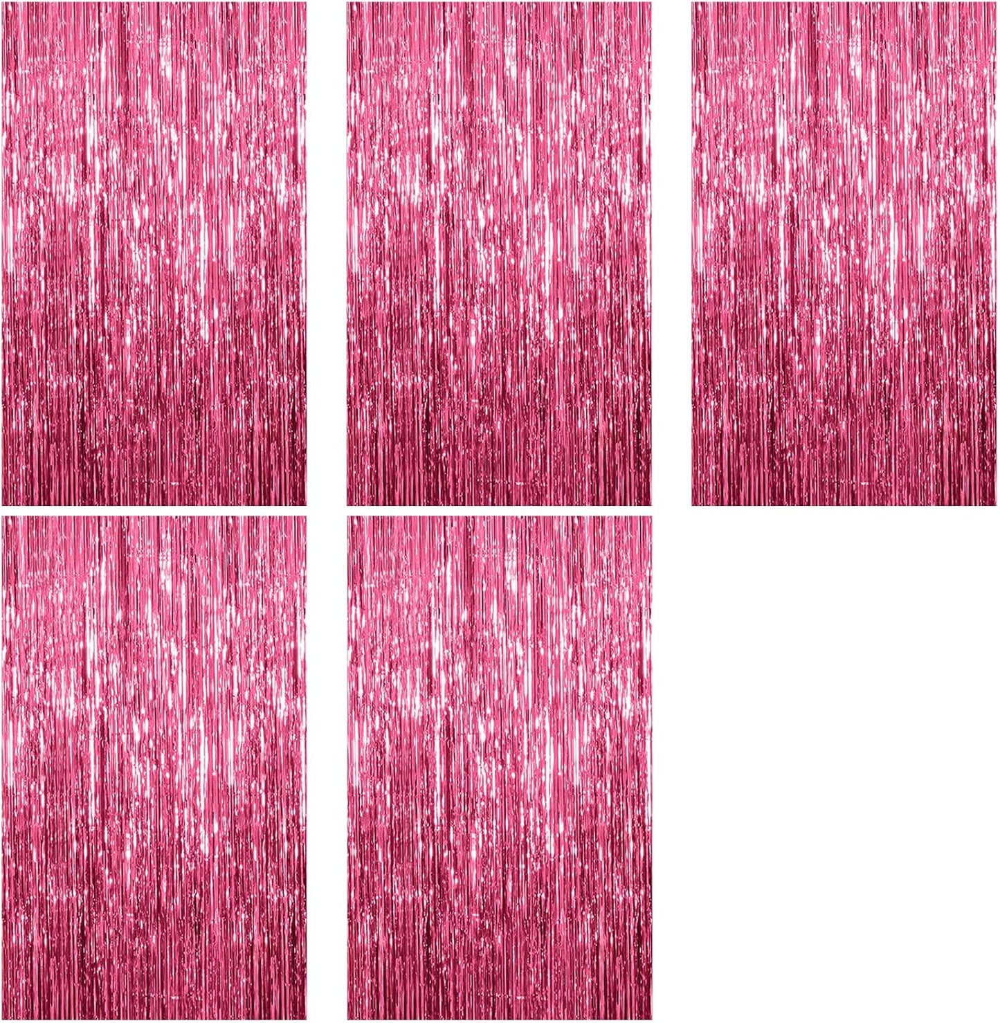 5 Pack Foil Curtain Backdrop Pink Metallic Tinsel Foil Fringe Curtains Photo Booth Props for Birthday Wedding Engagement Baby Shower Bachelorette Christmas Holiday Celebration Party Decorations