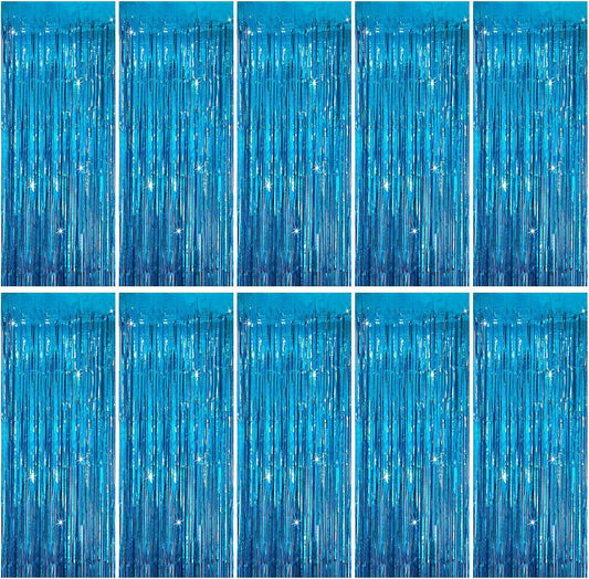 Tinsel Curtain Party Backdrop Blue Birthday Party Decorations 10 Packs Glitter Foil Fringe Curtain Party Decor Streamers Photo Booth for Birthday Christmas Wedding Halloween Graduation Decorations