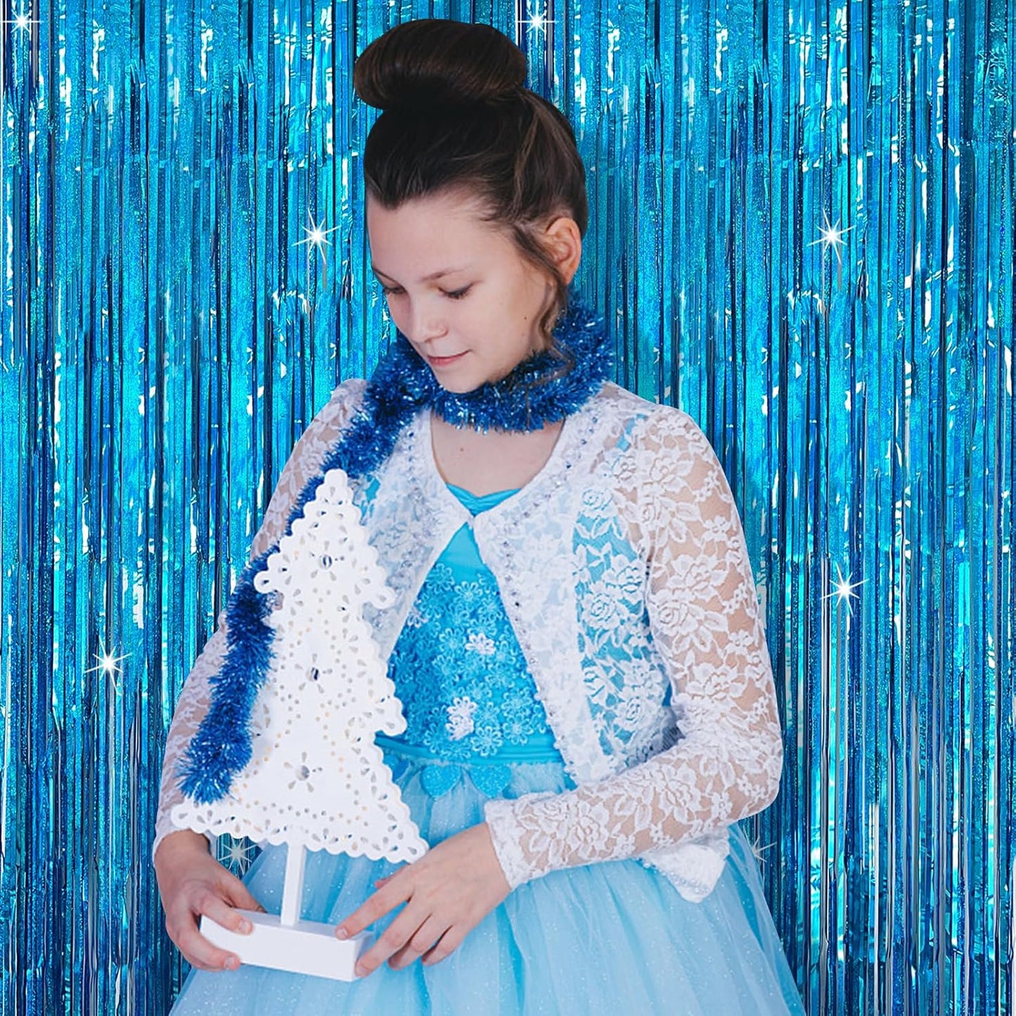 Tinsel Curtain Party Backdrop Blue Birthday Decorations 2 Packs Glitter Foil Fringe Curtain Party Decor Streamers Photo Booth for Birthday Christmas Wedding Halloween Graduation Decorations