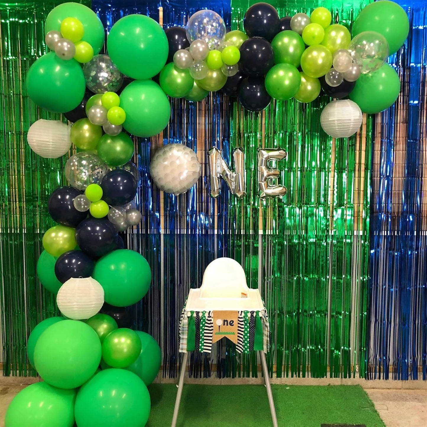 60 Pcs Navy Blue Matte Light Green Silver Latex Party Balloons with Green Silver Confetti for Birthday Party Decoration