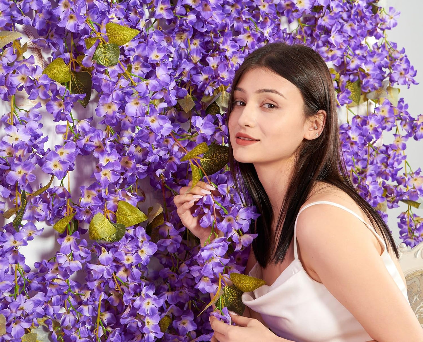 Flower Garland, Artificial Hydrangea Vine Flowers, Hanging Fake Hydrangeas Vine for Room Anniversary Wedding Birthday Christmas Wall Arch Decor, 2 Pcs, Floral Garland, Purple Flower