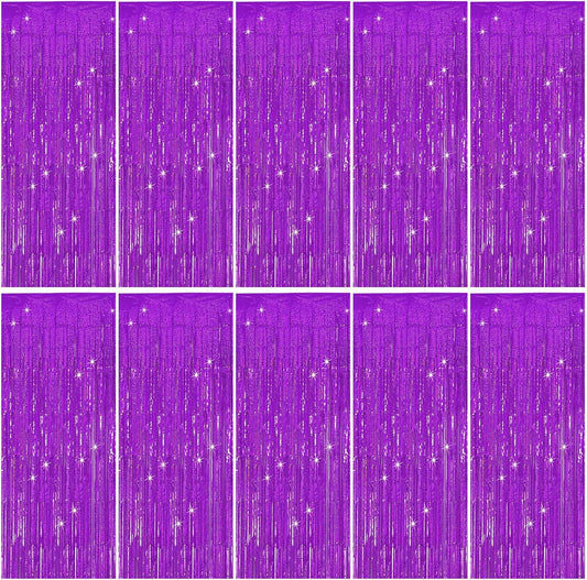Tinsel Curtain Party Backdrop Purple Birthday Decorations 10 Packs Glitter Foil Fringe Curtain Party Decor Streamers Photo Booth for Birthday Christmas Wedding Halloween Graduation Decorations