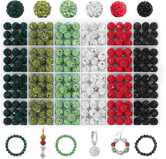 novani 240pcs 10mm Green Rhinestone Beads for Jewelry Making, Round Clay Beads with 1.8mm Hole, Disco Ball Effect, DIY Handmade Accessories
