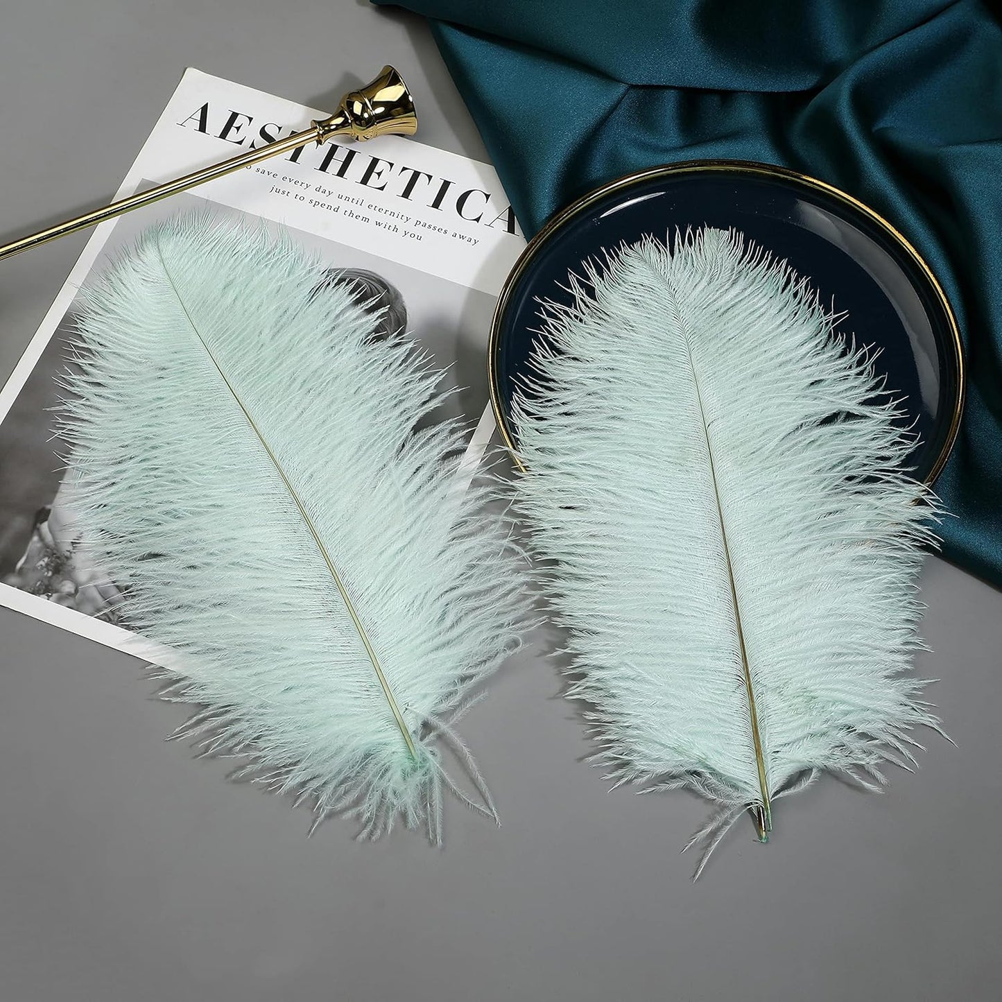Ballinger Aqua Green Ostrich Feathers - 24pcs 8-10inch Craft Feathers Bulk for Wedding Party Centerpieces Mardi Gras Decorations and Home Decor