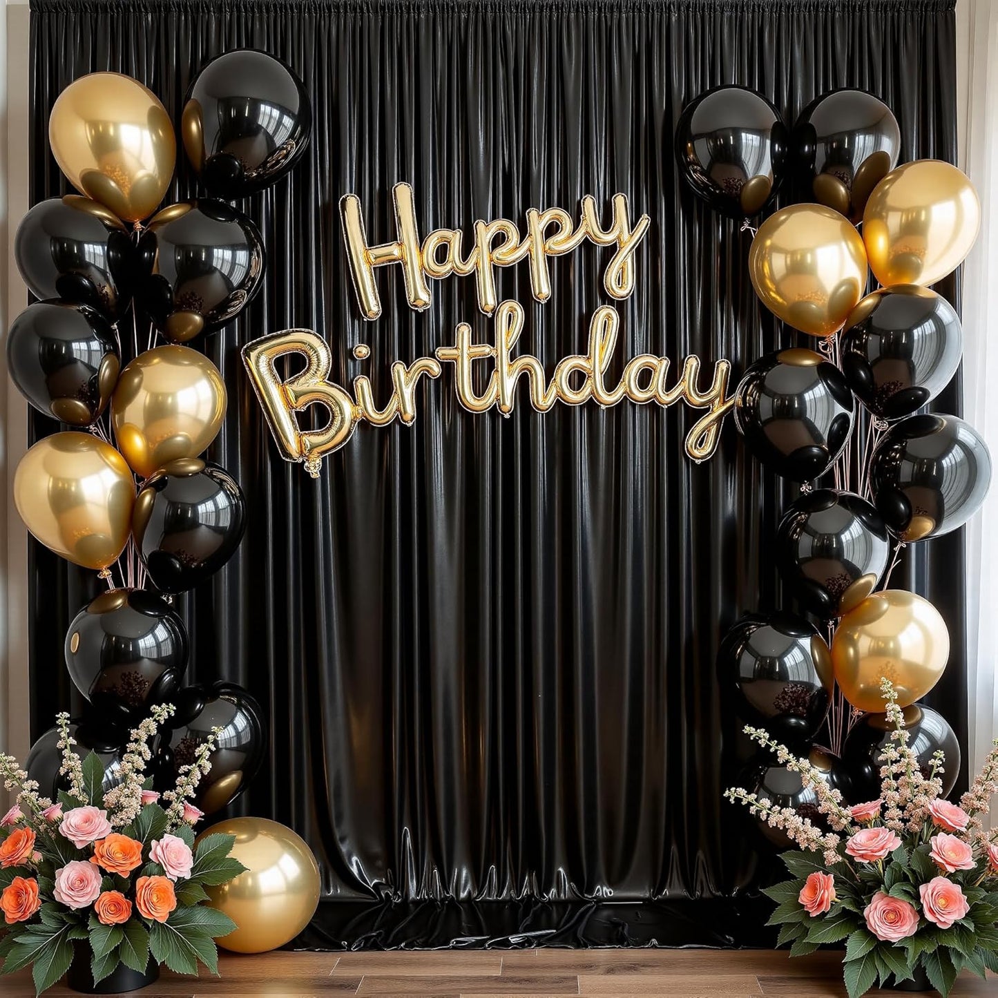 10ft x 10ft Black Glitter Sequin Backdrop Curtain for Parties, Wrinkle Free Sparking Backdrop Drapes, 2 Panels 5x10ft Shimmer Photo Back Drop Cloth for Wedding Birthday Photography Background