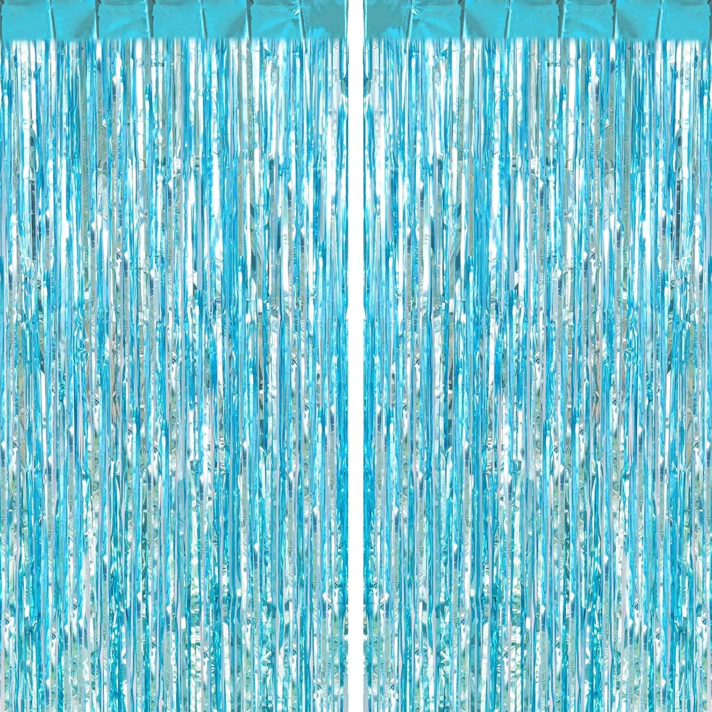 2 Pack Light Blue Fringe Curtains Foil Shiny Fringe Backdrop Tinsel Door Streamers Foil Curtains for Birthday Wedding Engagement Bridal Shower Celebration Party Decorations Large