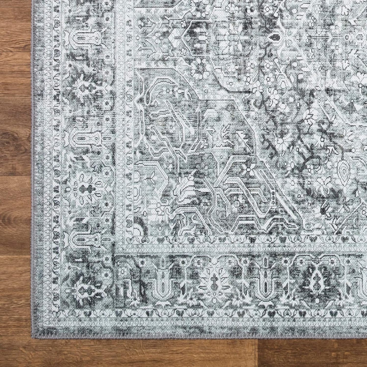 Bloom Rugs Washable Non-Slip 3' x 5' Rug - Gray/Charcoal Traditional Medallion Area Rug for Living Room, Bedroom, Dining Room, and Kitchen - Exact Size: 3' x 5'