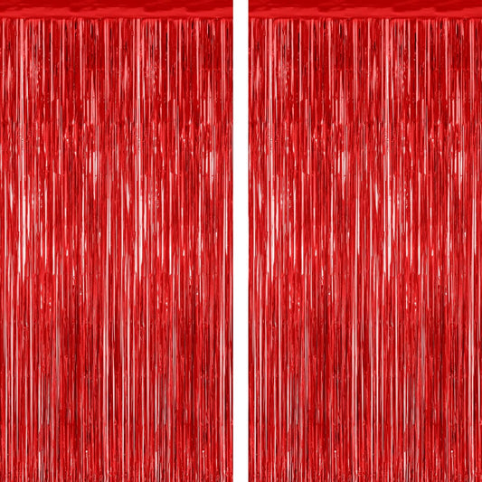 2 Pack Red Tinsel Backdrop, 3.28 FT x 7.05 FT Fringe Curtains, Red Foil Tinsel Party Streamer Backdrop Curtains, Wedding Photo Backdrop Party Decorations for Wedding Anniversaries