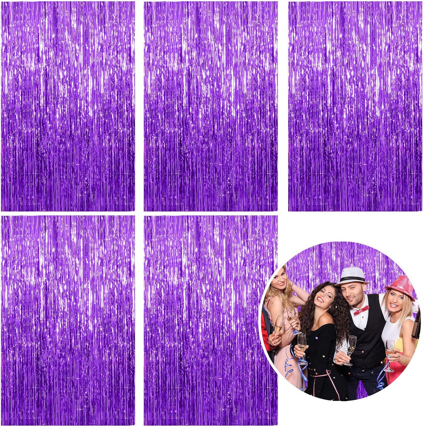 5 Pack Foil Curtain Backdrop Purple Metallic Tinsel Foil Fringe Curtains Photo Booth Props for Birthday Wedding Engagement Baby Shower Bachelorette Christmas Holiday Celebration Party Decorations