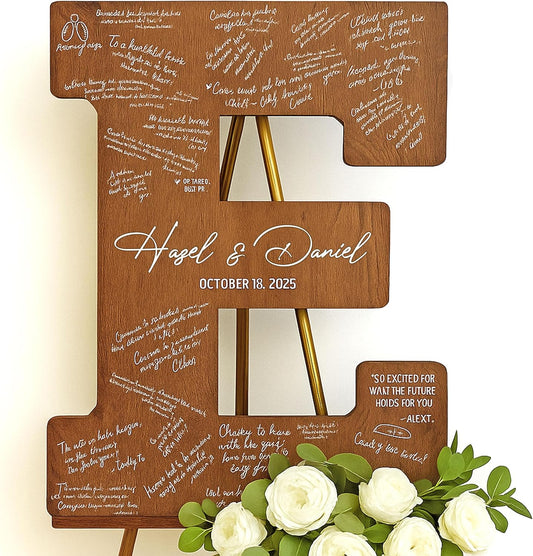 NAZENTI Wedding Guest Book Alternative Wooden Letter Personalized, Custom Initial Wedding Guest Book Alternative with Names, Wedding Guestbook for Guests to Sign, Letter Guest Book Wedding Reception