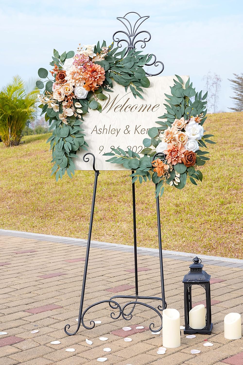 ponatia Wedding Arch Flowers (Pack of 2), Artificial Burnt Orange Flowers for Wedding Welcome Signs Decorations and Arch Flower for Weddings Ceremony Reception (Burnt Orange)