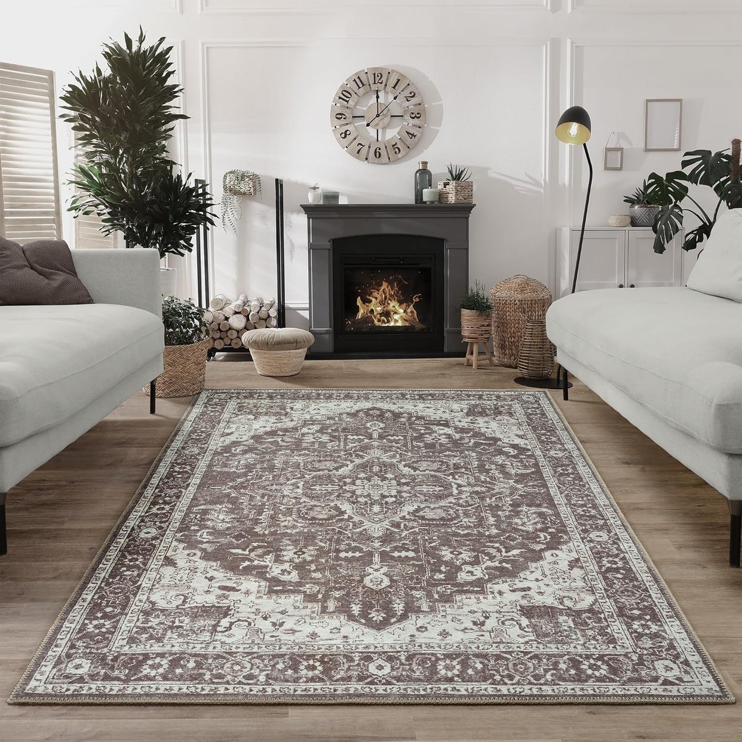 Bloom Rugs Washable Non-Slip 8' x 10' Rug - Dark Brown Traditional Medallion Area Rug for Living Room, Bedroom, Dining Room, and Kitchen - Exact Size: 8' x 10'